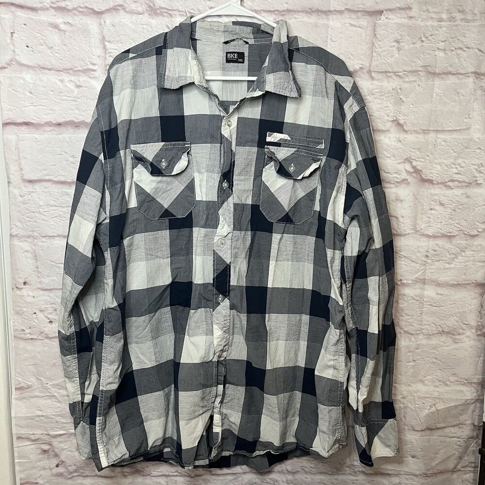 Buckle BKE Athletic Fit Black Gray Plaid Button Up Casual Shirt Men’s XXL